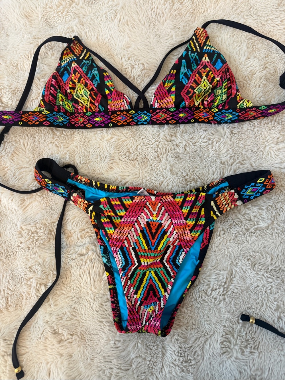 Nanette Lepore Black Multicolor Aztec Print Bikini
